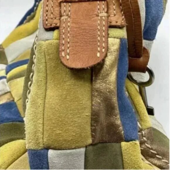 Fossil Boho Checkered Patchwork Leather Suede Metallic Shoulder Bag 70's Retro - Picture 4 of 6
